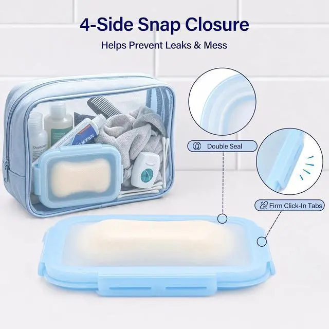 Alt view image 3 of 6 - Slim Travel Soap Case, Silicone Insert Fits Different Soap Shapes | Compact & Easy to Carry / Leak-Resistant 4-Side Snap Closure / Flexible Plastic Shell / For Gym, Dorm, Camping & Hotels