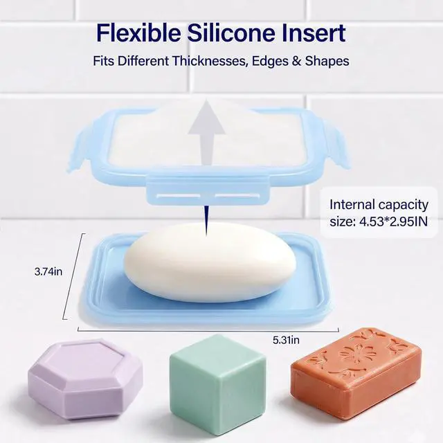 Alt view image 4 of 6 - Slim Travel Soap Case, Silicone Insert Fits Different Soap Shapes | Compact & Easy to Carry / Leak-Resistant 4-Side Snap Closure / Flexible Plastic Shell / For Gym, Dorm, Camping & Hotels