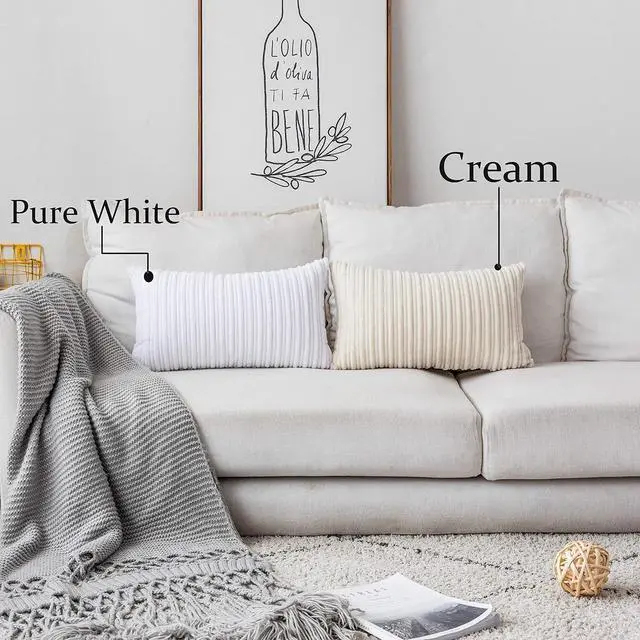 Alt view image 3 of 7 - UGASA Velvet Pillow Covers Striped, Decorative Throw Cushion Case with Hidden Zipper for Home Couch/Bedroom/Car, Soft Cozy Solid Oblong, 1 Piece (12"x20", Pure White)