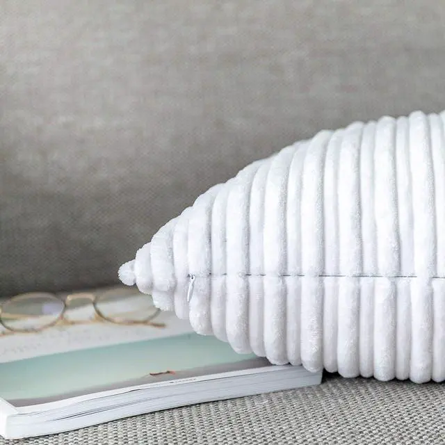 Alt view image 6 of 7 - UGASA Velvet Pillow Covers Striped, Decorative Throw Cushion Case with Hidden Zipper for Home Couch/Bedroom/Car, Soft Cozy Solid Oblong, 1 Piece (12"x20", Pure White)