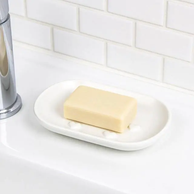 Alt view image 2 of 7 - HILLSPRING Ceramic Soap Dish, Decorative Bar Soap Holder, White, 5"x3.5" | Heart Bump Design, Keeps Soap Elevated and Dry, for Bathroom, Kitchen Sink, Vanity