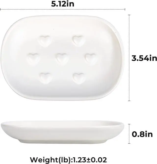 Alt view image 5 of 7 - HILLSPRING Ceramic Soap Dish, Decorative Bar Soap Holder, White, 5"x3.5" | Heart Bump Design, Keeps Soap Elevated and Dry, for Bathroom, Kitchen Sink, Vanity