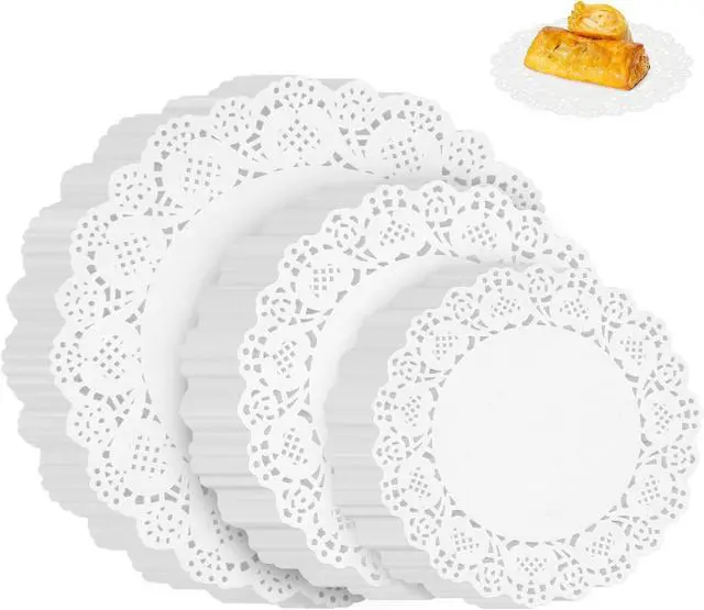 Main image of PECULA Paper Doilies, 200 Pack White Lace Doilies 6.5, 8.5, and 10.5 Inch for Food, Crafts, Baby Showers, Parties, Wedding, Birthday, Tableware Decoration