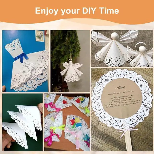 Alt view image 6 of 7 - PECULA Paper Doilies, 200 Pack White Lace Doilies 6.5, 8.5, and 10.5 Inch for Food, Crafts, Baby Showers, Parties, Wedding, Birthday, Tableware Decoration