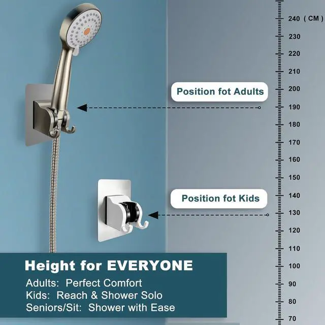 Alt view image 2 of 7 - HO2ME No Drilling Wall-Mounted Shower Bracket, 2-Pack, for Handheld Shower | Self-Adhesive, Waterproof, Wide-angle Adjust, Meet Any Space Bathroom, Matte White and Gunmetal Gray