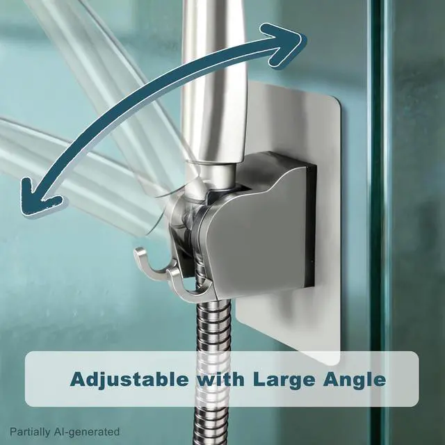 Alt view image 3 of 7 - HO2ME No Drilling Wall-Mounted Shower Bracket, 2-Pack, for Handheld Shower | Self-Adhesive, Waterproof, Wide-angle Adjust, Meet Any Space Bathroom, Matte White and Gunmetal Gray