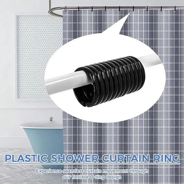 Alt view image 2 of 7 - 18 Pack Black Shower Curtain Rings, Easy Snap Hooks for Bathroom Shower Rod, Plastic O-Ring Hooks for Standard Curtains, Rust-Free Bathroom Accessories Set
