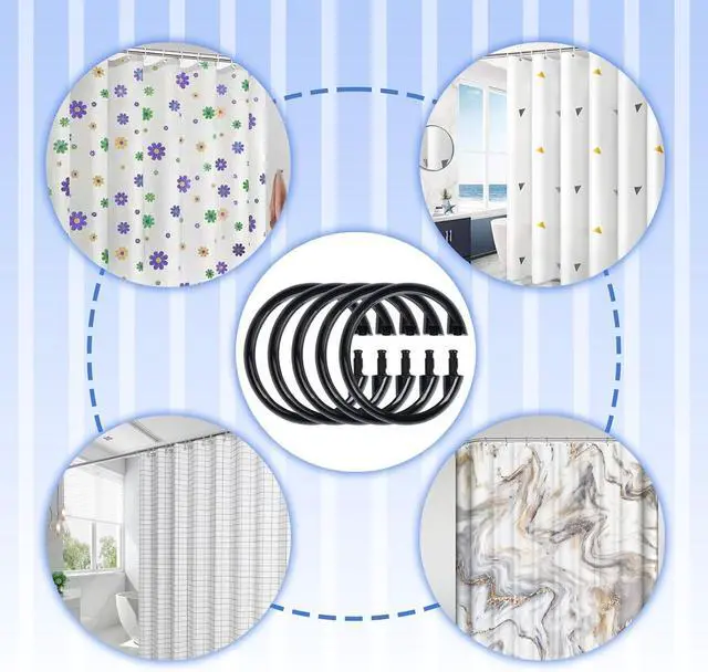 Alt view image 3 of 7 - 18 Pack Black Shower Curtain Rings, Easy Snap Hooks for Bathroom Shower Rod, Plastic O-Ring Hooks for Standard Curtains, Rust-Free Bathroom Accessories Set