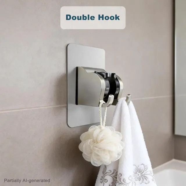 Alt view image 5 of 7 - HO2ME No Drilling Wall-Mounted Shower Bracket, 2-Pack, for Handheld Shower | Self-Adhesive, Waterproof, Wide-angle Adjust, Meet Any Space Bathroom, Matte White and Gunmetal Gray