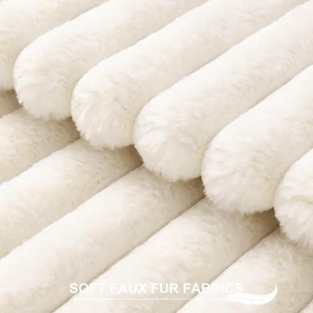 Alt view image 2 of 7 - Pallene Faux Fur Decorative Throw Pillow Covers 18x18 Set of 2, Cream White | Luxury Plush Texture, Striped Design, Cozy Soft Touch, Modern Home Accent Decor for Couch, Sofa, Bed, Living Room