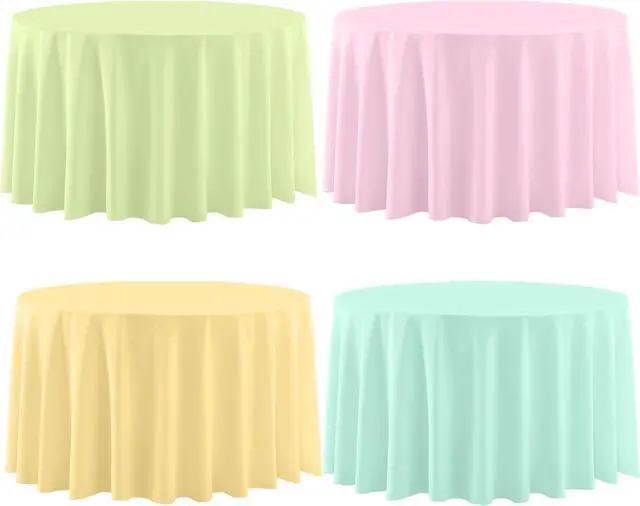 Main image of 4 Pack Round Pastel Plastic Tablecloth, 84 Inch | Colorful Disposable Table Cover, Pink Yellow Green, for Birthday Wedding Baby Shower Party Decoration