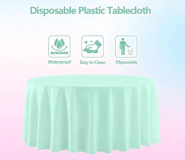 Alt view image 3 of 7 - 4 Pack Round Pastel Plastic Tablecloth, 84 Inch | Colorful Disposable Table Cover, Pink Yellow Green, for Birthday Wedding Baby Shower Party Decoration