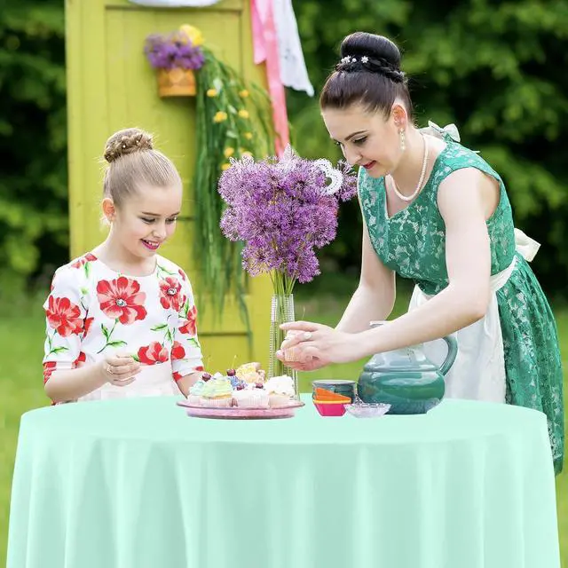 Alt view image 4 of 7 - 4 Pack Round Pastel Plastic Tablecloth, 84 Inch | Colorful Disposable Table Cover, Pink Yellow Green, for Birthday Wedding Baby Shower Party Decoration