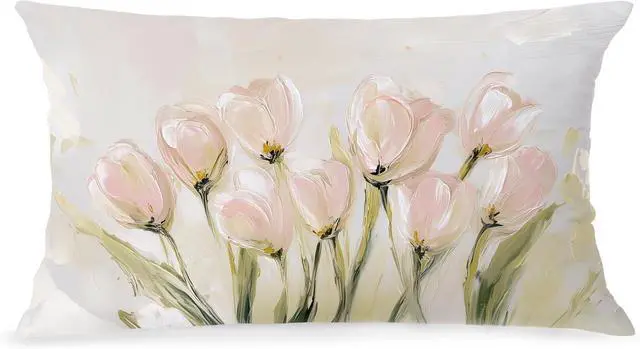 Main image of Vintage Pastel Tulip Floral Lumbar Pillow Cover 12x20 Double-Sided, Farmhouse Spring Decor, Abstract Floral Botanical Decorative Throw Pillow Cover for Living Room Home Bedroom