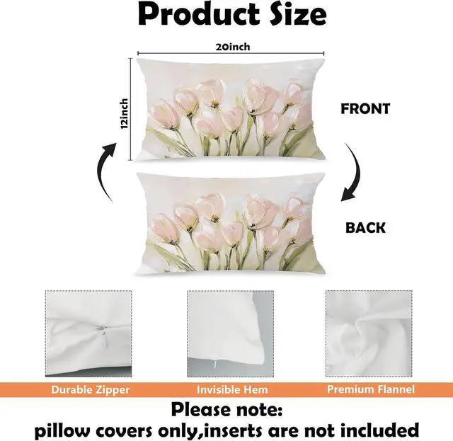 Alt view image 3 of 6 - Vintage Pastel Tulip Floral Lumbar Pillow Cover 12x20 Double-Sided, Farmhouse Spring Decor, Abstract Floral Botanical Decorative Throw Pillow Cover for Living Room Home Bedroom