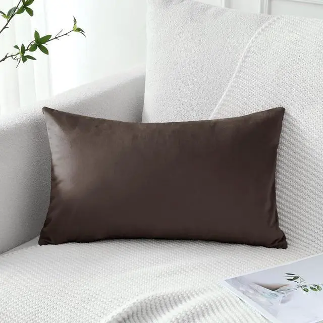 Main image of Artscope Luxury Velvet Pillow Covers Decorative Rectangle Pillowcases Soft Solid Cushion Cases for Couch Sofa Bedroom Car Decor 16x24 Inch Chocolate Brown
