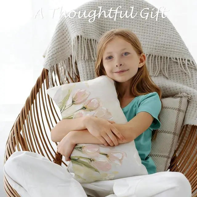Alt view image 6 of 6 - Vintage Pastel Tulip Floral Lumbar Pillow Cover 12x20 Double-Sided, Farmhouse Spring Decor, Abstract Floral Botanical Decorative Throw Pillow Cover for Living Room Home Bedroom
