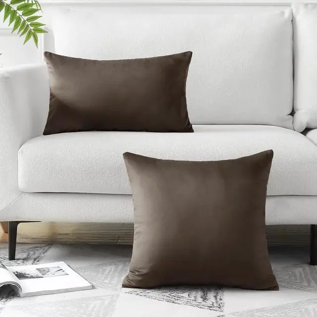Alt view image 4 of 7 - Artscope Luxury Velvet Pillow Covers Decorative Rectangle Pillowcases Soft Solid Cushion Cases for Couch Sofa Bedroom Car Decor 16x24 Inch Chocolate Brown
