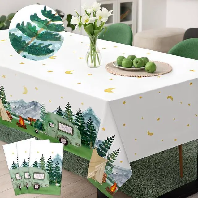 Main image of Nefelibata 3 pcs Camping Birthday Decorations Table Cover Waterproof Tablecloths One Happy Camper Party Camping Favors Bachelorette Happy Camper for Boys Girl Plastic Table Runner Disposable Supplies