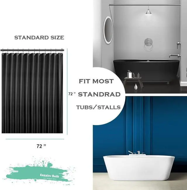 Alt view image 6 of 7 - Black Plastic Shower Curtain Liner, 72x72 Inch Thin Lightweight Black Plastic Bathroom Shower Showroom Inner Curtain with Rustproof Metal Grommet Holes and Weighted Magnets