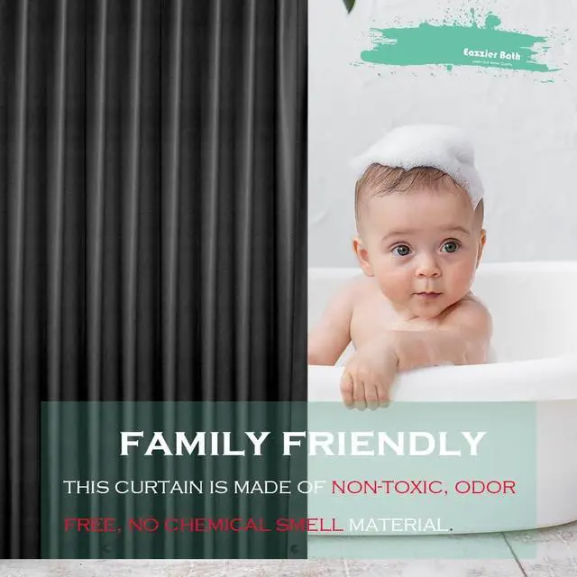 Alt view image 7 of 7 - Black Plastic Shower Curtain Liner, 72x72 Inch Thin Lightweight Black Plastic Bathroom Shower Showroom Inner Curtain with Rustproof Metal Grommet Holes and Weighted Magnets