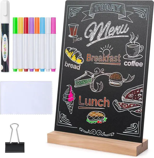Main image of ONUPGO 8 x12 Inch Tabletop Chalkboard Sign with Base Stand, Menu Chalk Board Sign Store Food Signs, Message Boards for Party, Wedding, Tables Decoration, Bar and Restaurant