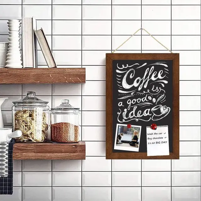 Alt view image 6 of 6 - Small Chalkboard for Wall, Wood Frame Magnetic Chalkboard Sign, Walnut Brown Framed Chalk Board for Wedding, Kitchen, Bar, Restaurant, Menu & Home Decor, Hanging Chalkboards, 8.7" x 12.6"(BN-2232)