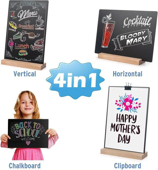 Alt view image 4 of 7 - ONUPGO 8 x12 Inch Tabletop Chalkboard Sign with Base Stand, Menu Chalk Board Sign Store Food Signs, Message Boards for Party, Wedding, Tables Decoration, Bar and Restaurant