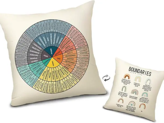 Main image of Feelings Wheel Pillow Double-Sided Printed with Different Patterns of Feelings Wheel Pillowcase, Reading Corner Decor, Counseling Office Decor18 x18 (1, Yellow Feel)