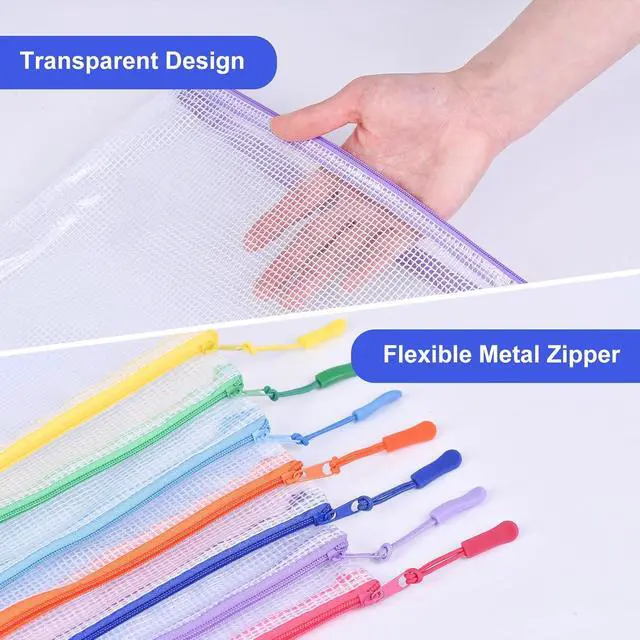 Alt view image 4 of 7 - 28 Pcs Mesh Zipper Pouch Bags, 8 Sizes Waterproof Zipper Pouches | Multipurpose Mesh Pouch and Zipper Bags for Documents, School, Office, Home, and Travel Storage