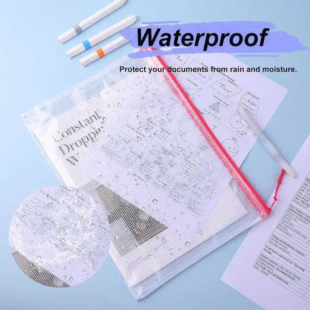 Alt view image 3 of 7 - 28 Pcs Mesh Zipper Pouch Bags, 8 Sizes Waterproof Zipper Pouches | Multipurpose Mesh Pouch and Zipper Bags for Documents, School, Office, Home, and Travel Storage