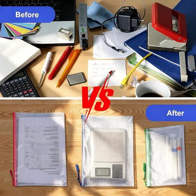 Alt view image 5 of 7 - 28 Pcs Mesh Zipper Pouch Bags, 8 Sizes Waterproof Zipper Pouches | Multipurpose Mesh Pouch and Zipper Bags for Documents, School, Office, Home, and Travel Storage