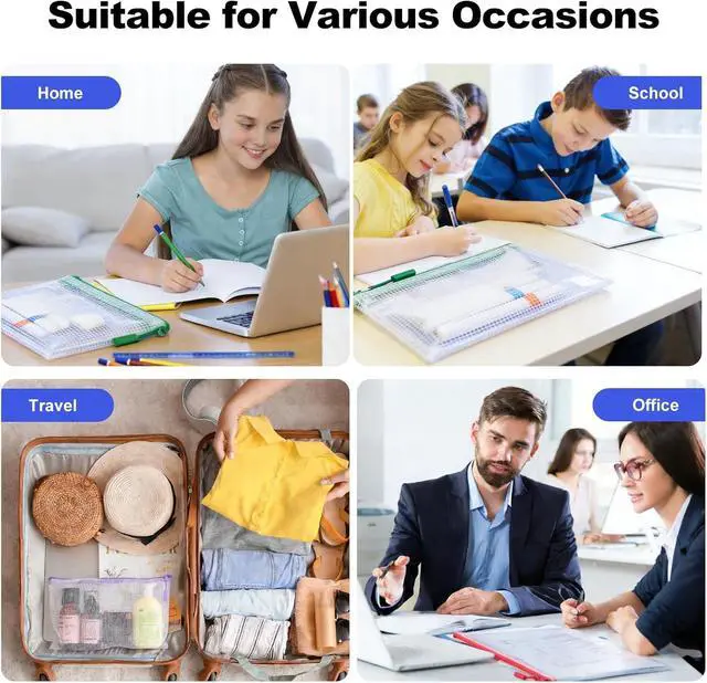 Alt view image 6 of 7 - 28 Pcs Mesh Zipper Pouch Bags, 8 Sizes Waterproof Zipper Pouches | Multipurpose Mesh Pouch and Zipper Bags for Documents, School, Office, Home, and Travel Storage