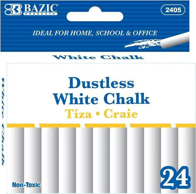 Main image of BAZIC PRODUCTS Dustless White Chalk, 24 Ct Box | sticks of dustless white chalk for writing and drawing on chalkboards and blackboards