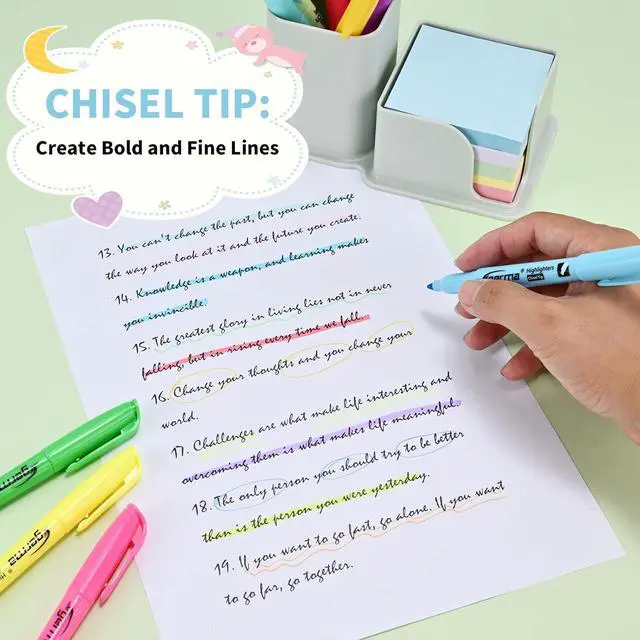 Alt view image 2 of 7 - Cgerma Highlighters Assorted Colors Set, 12 Pack, Chisel Tip Bright Colors, Dry Quickly Colored Highlighters for Journaling, Study Notes, School Office Supplies