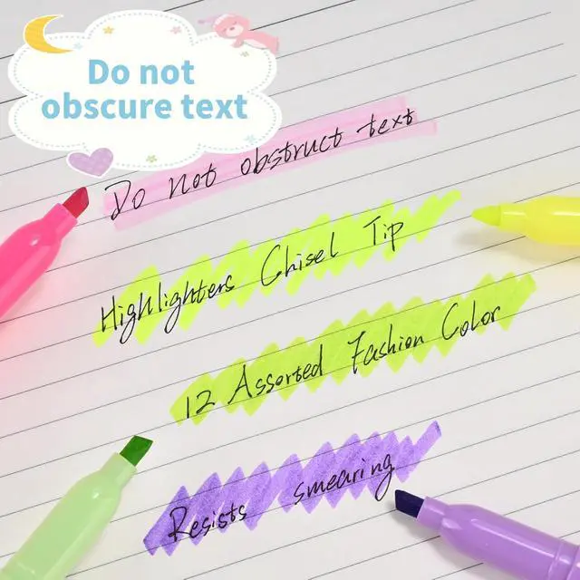 Alt view image 6 of 7 - Cgerma Highlighters Assorted Colors Set, 12 Pack, Chisel Tip Bright Colors, Dry Quickly Colored Highlighters for Journaling, Study Notes, School Office Supplies