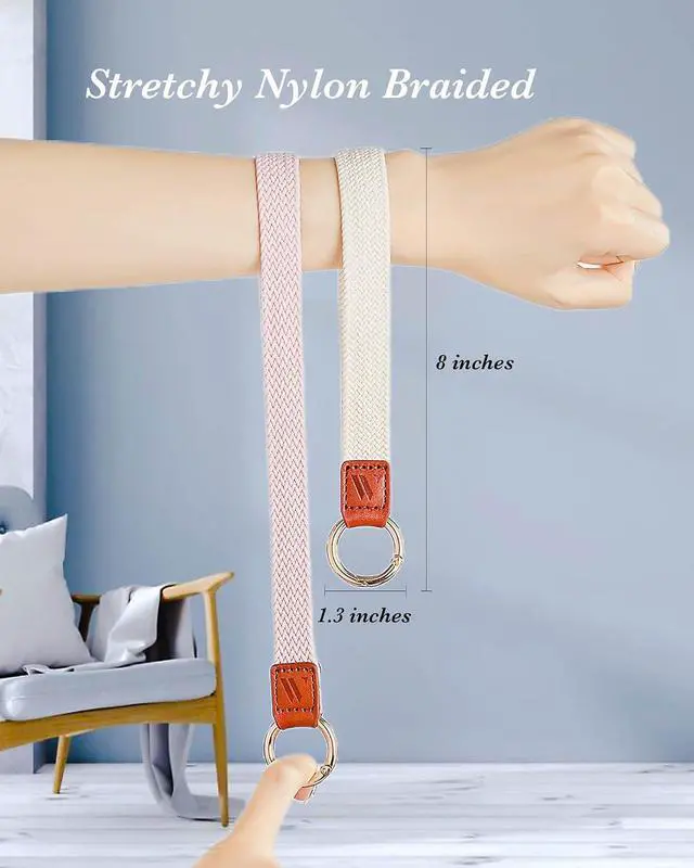 Alt view image 3 of 7 - WEESMILE Stretchy Wristlet Keychain Cute Wrist KeyChains for Women Car Key | Car Keychain for Keys, Elastic Wrist Strap, Breathable Woven, Anti-Lost D-Ring, Keyrings, Cute Key Chain for Women, Wallet