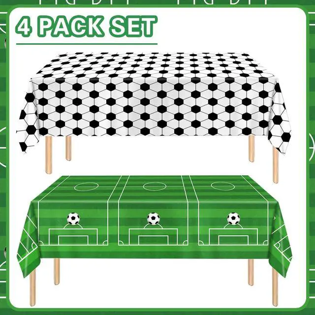 Alt view image 2 of 7 - QIYANPAX 4 Pieces Soccer Tablecloths - Soccer Birthday Party Decorations Soccer Table Cloth Soccer Tablecloth Plastic Table Cover for Sports Soccer Theme Party Decorations, 54 x 108 Inch