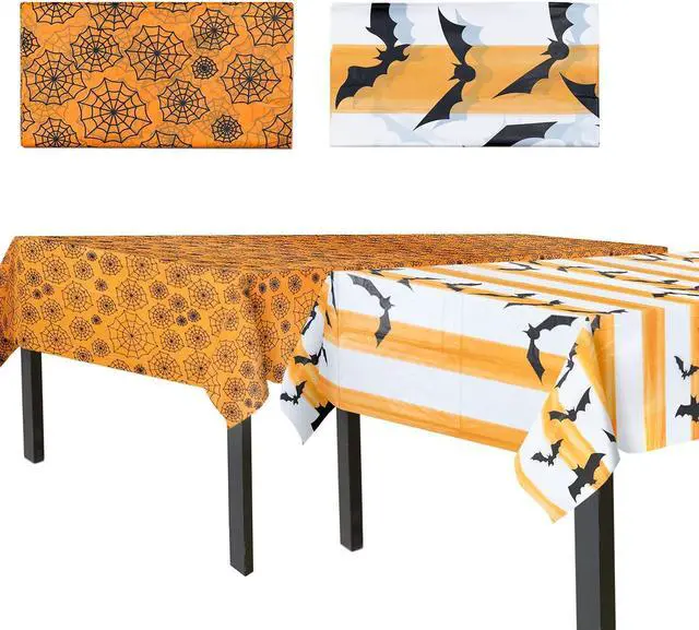 Main image of MATICAN Halloween Tablecloths, 2-Pack Disposable Plastic Table Covers, Bats and Spider Web Pattern, 54 x 108 Inches, Party Decorations