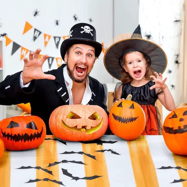 Alt view image 2 of 7 - MATICAN Halloween Tablecloths, 2-Pack Disposable Plastic Table Covers, Bats and Spider Web Pattern, 54 x 108 Inches, Party Decorations