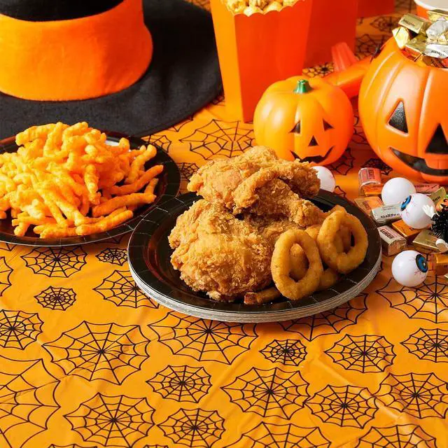 Alt view image 3 of 7 - MATICAN Halloween Tablecloths, 2-Pack Disposable Plastic Table Covers, Bats and Spider Web Pattern, 54 x 108 Inches, Party Decorations