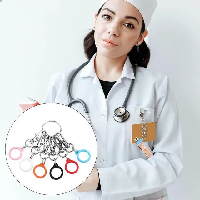Alt view image 7 of 7 - Gosknor 6pcs Pen Holders, 0.5 Inch Silicone Clip On Lobster Clasp Highlighter Pen Holder Lanyard Badge Reel Clasp Converter Nurse Badge Reel Accessories