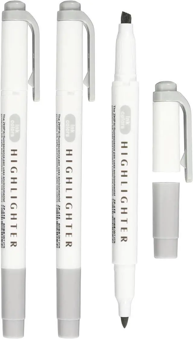 Main image of PATIKIL Highlighter Pen, 3 Pack Double Ended Highlighter Broad and Round Tips Marker Pens Studying Supplies for Office Home Daily Use, Gray