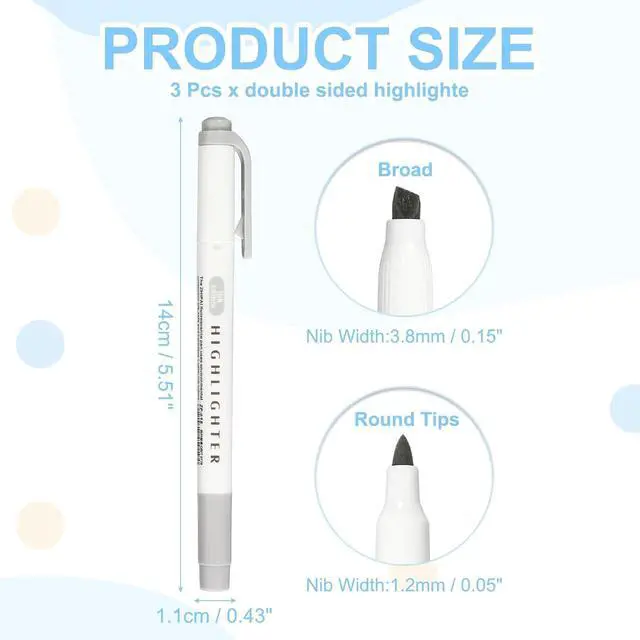 Alt view image 2 of 6 - PATIKIL Highlighter Pen, 3 Pack Double Ended Highlighter Broad and Round Tips Marker Pens Studying Supplies for Office Home Daily Use, Gray