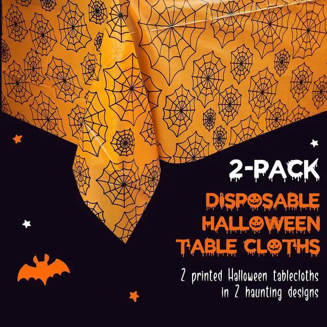 Alt view image 4 of 7 - MATICAN Halloween Tablecloths, 2-Pack Disposable Plastic Table Covers, Bats and Spider Web Pattern, 54 x 108 Inches, Party Decorations