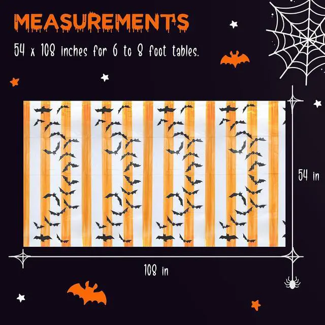 Alt view image 5 of 7 - MATICAN Halloween Tablecloths, 2-Pack Disposable Plastic Table Covers, Bats and Spider Web Pattern, 54 x 108 Inches, Party Decorations