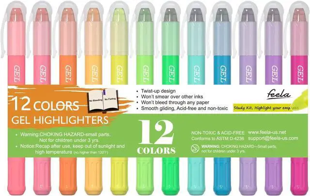 Main image of feela 12 Colors Bible Gel Highlighters, Gel Highlighter Markers Study Kit, Good For Highlighting Journal School Office