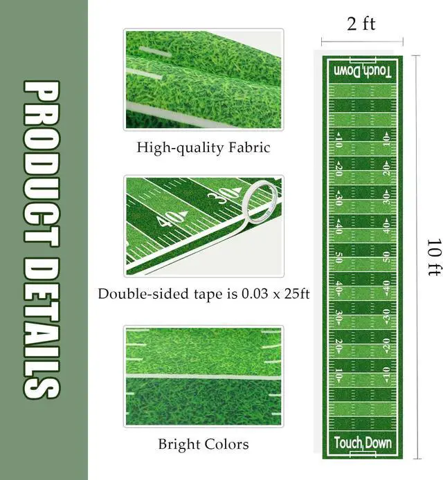 Alt view image 3 of 7 - 10 ft Football Field Floor Runner Football Party Decorations Long Football Runner Rugs for Game Day Birthday Party Supplies Football Table Runners