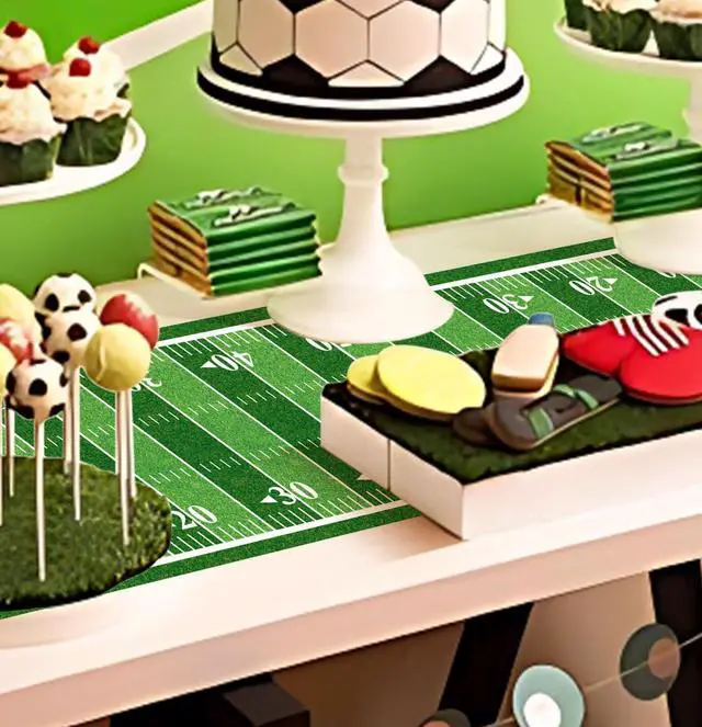 Alt view image 4 of 7 - 10 ft Football Field Floor Runner Football Party Decorations Long Football Runner Rugs for Game Day Birthday Party Supplies Football Table Runners