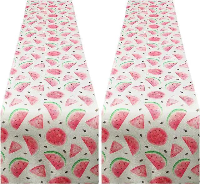 Main image of Tatuo 2 Pcs Watermelon Table Runner Summer One in a Melon Party Decor | Colorful Print, 13" x 72" Watermelon Theme Tablecloth Fruits Decors for Outdoor Kitchen Dining Birthday Party Home Decor